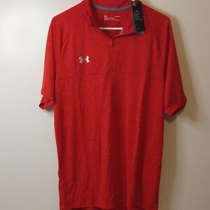 Under Armour Men’s Red Short-Sleeve 1/4 Zip Polo Size LARGE